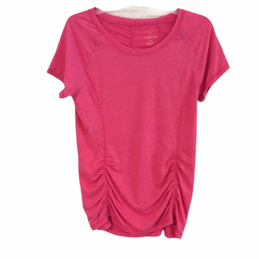 Tangerine Workout Tee Small Pink Ruched Sides Athletic Top Soft Stretch Sz S